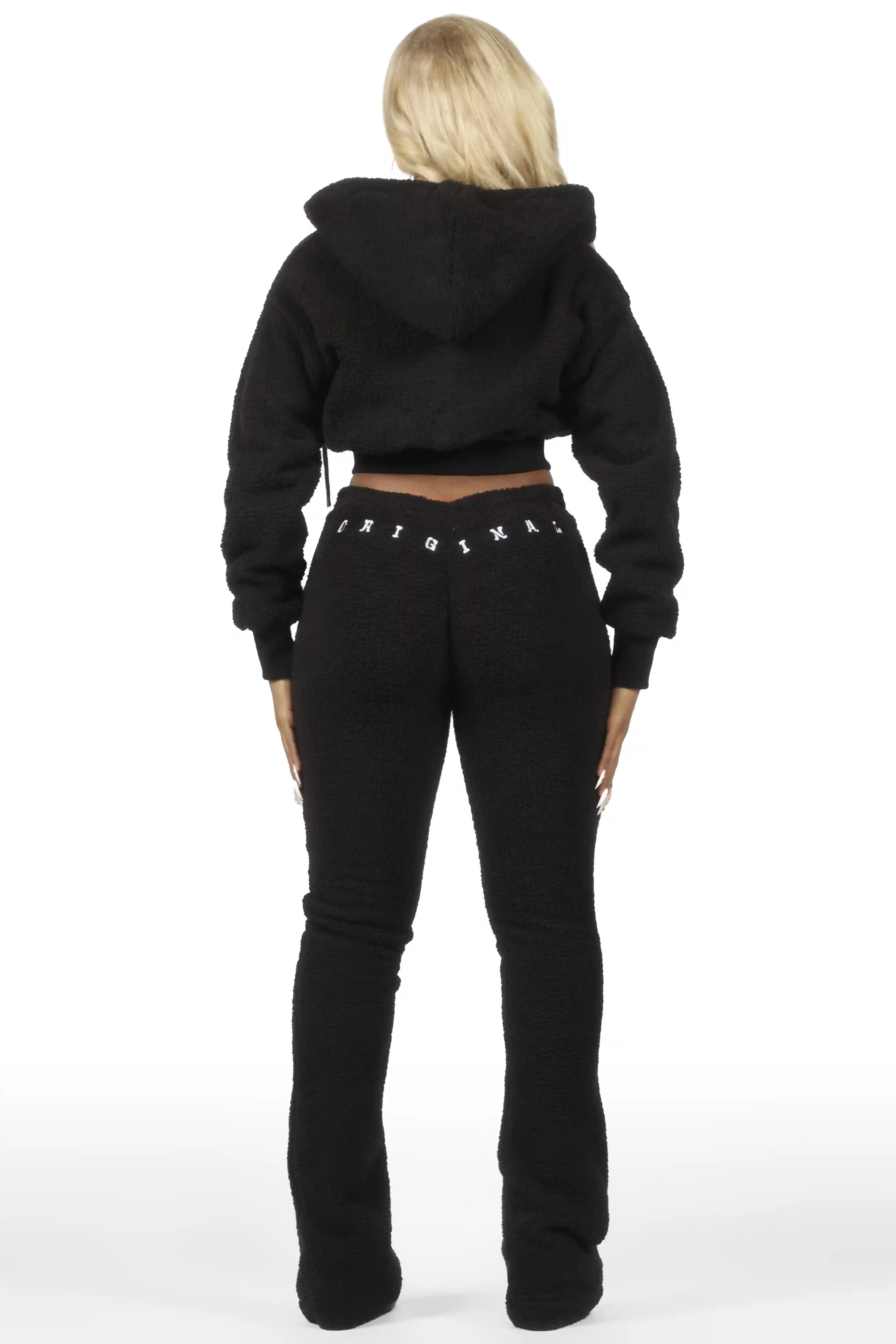 Krystiana Black Sherpa Zip Up Stacked Track Set - Image 10