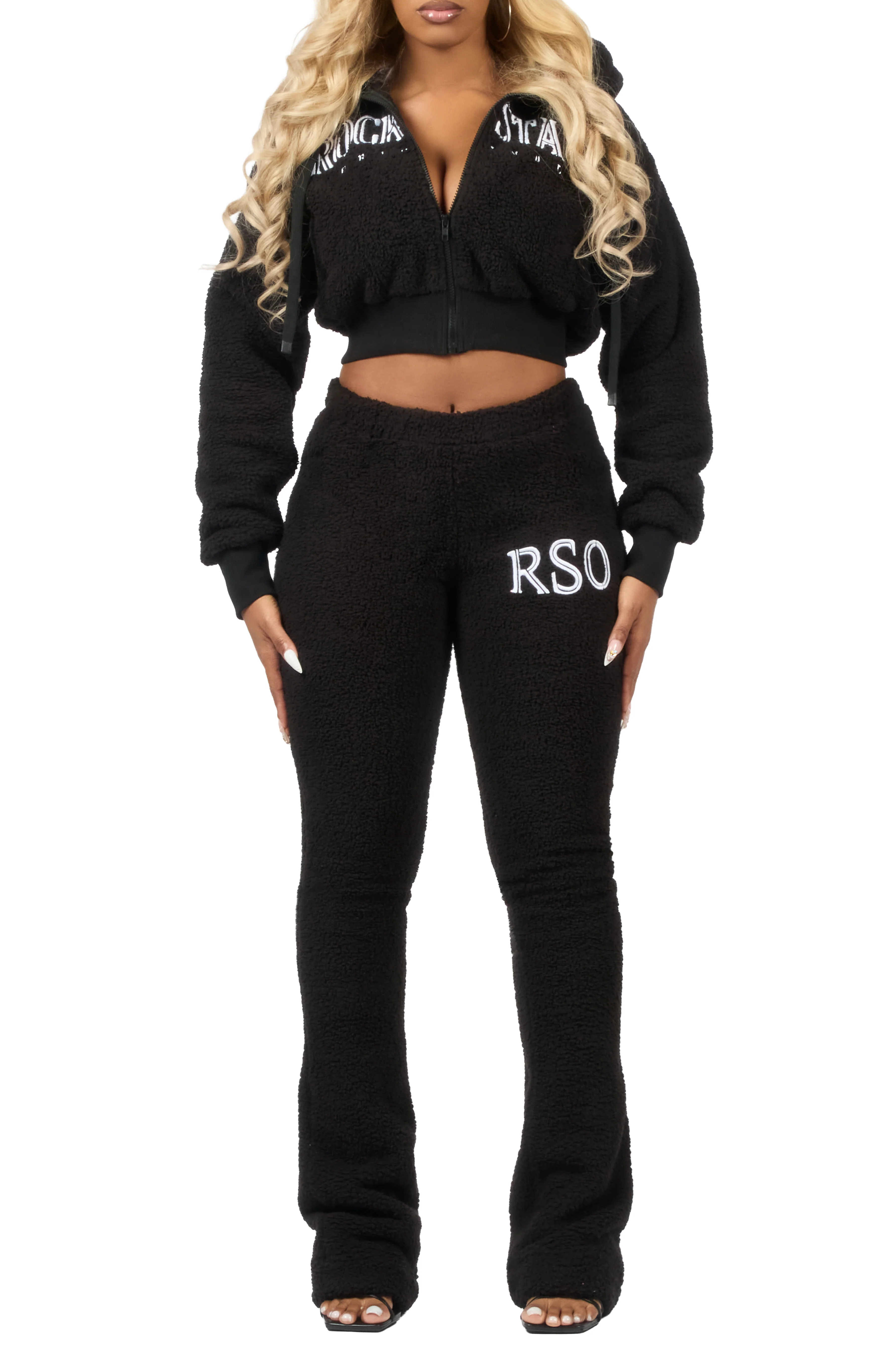 Krystiana Black Sherpa Zip Up Stacked Track Set - Image 11