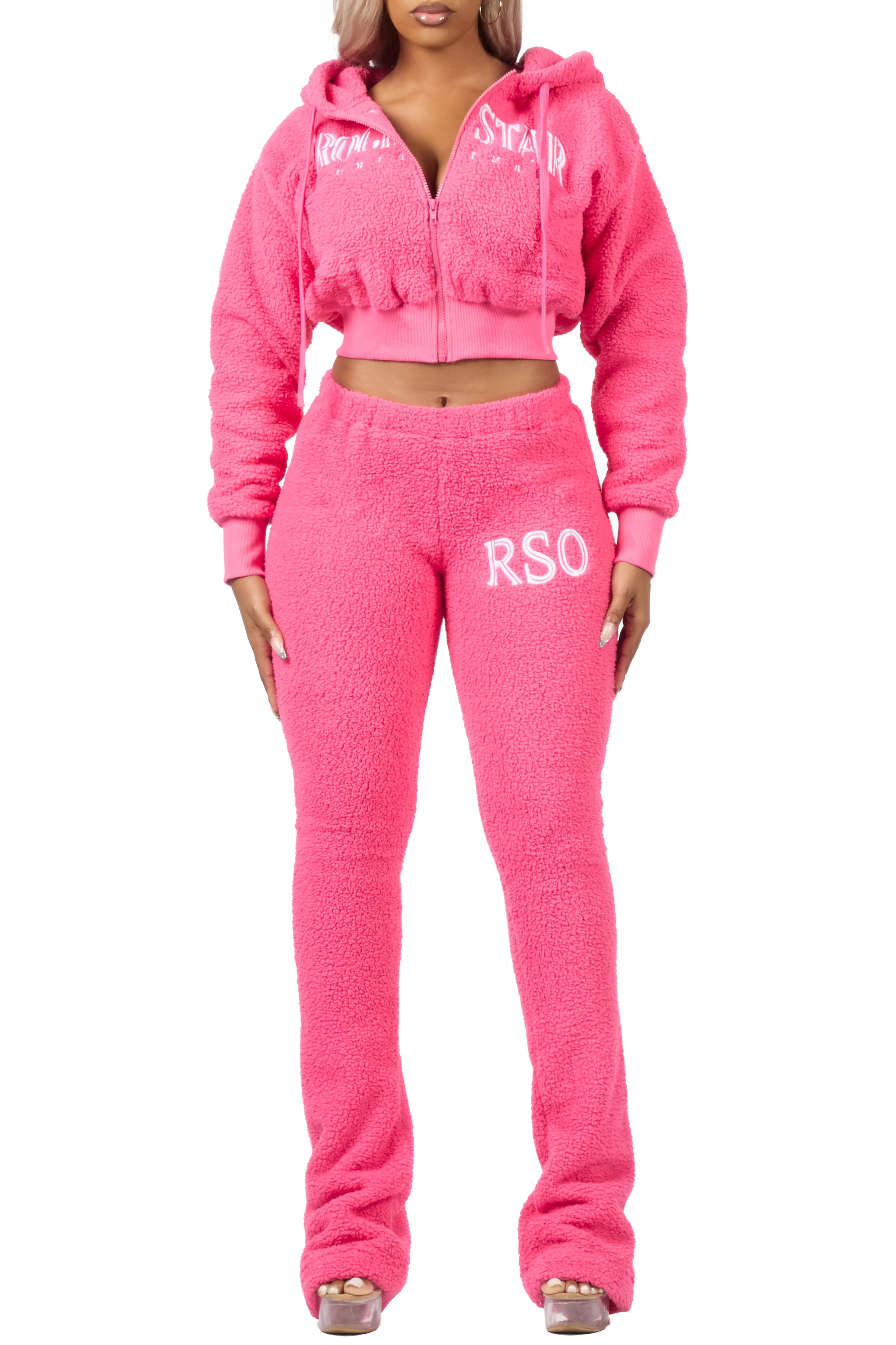 Krystiana Hot Pink Sherpa Zip Up Stacked Track Set - Image 10