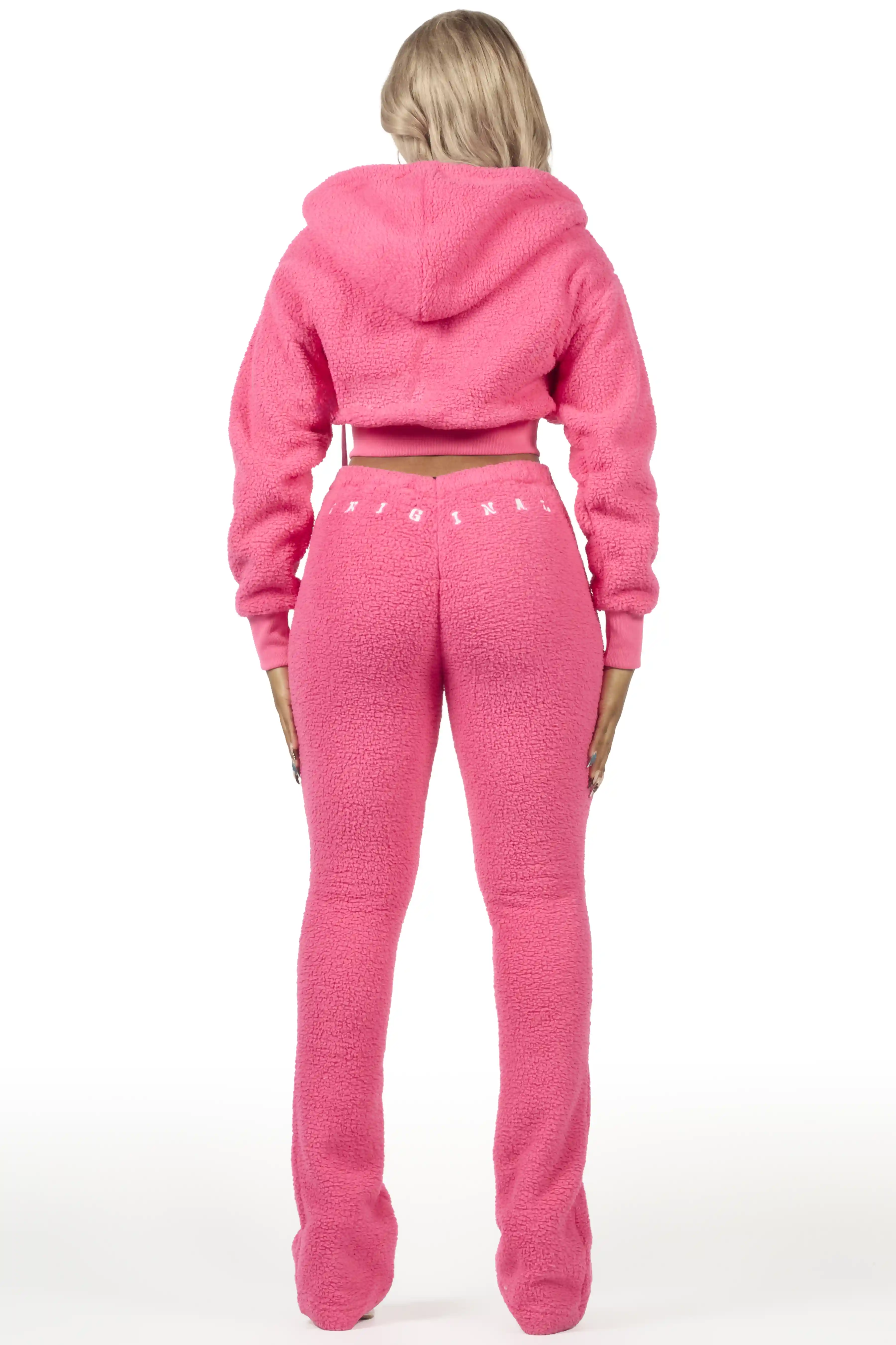 Krystiana Hot Pink Sherpa Zip Up Stacked Track Set - Image 8