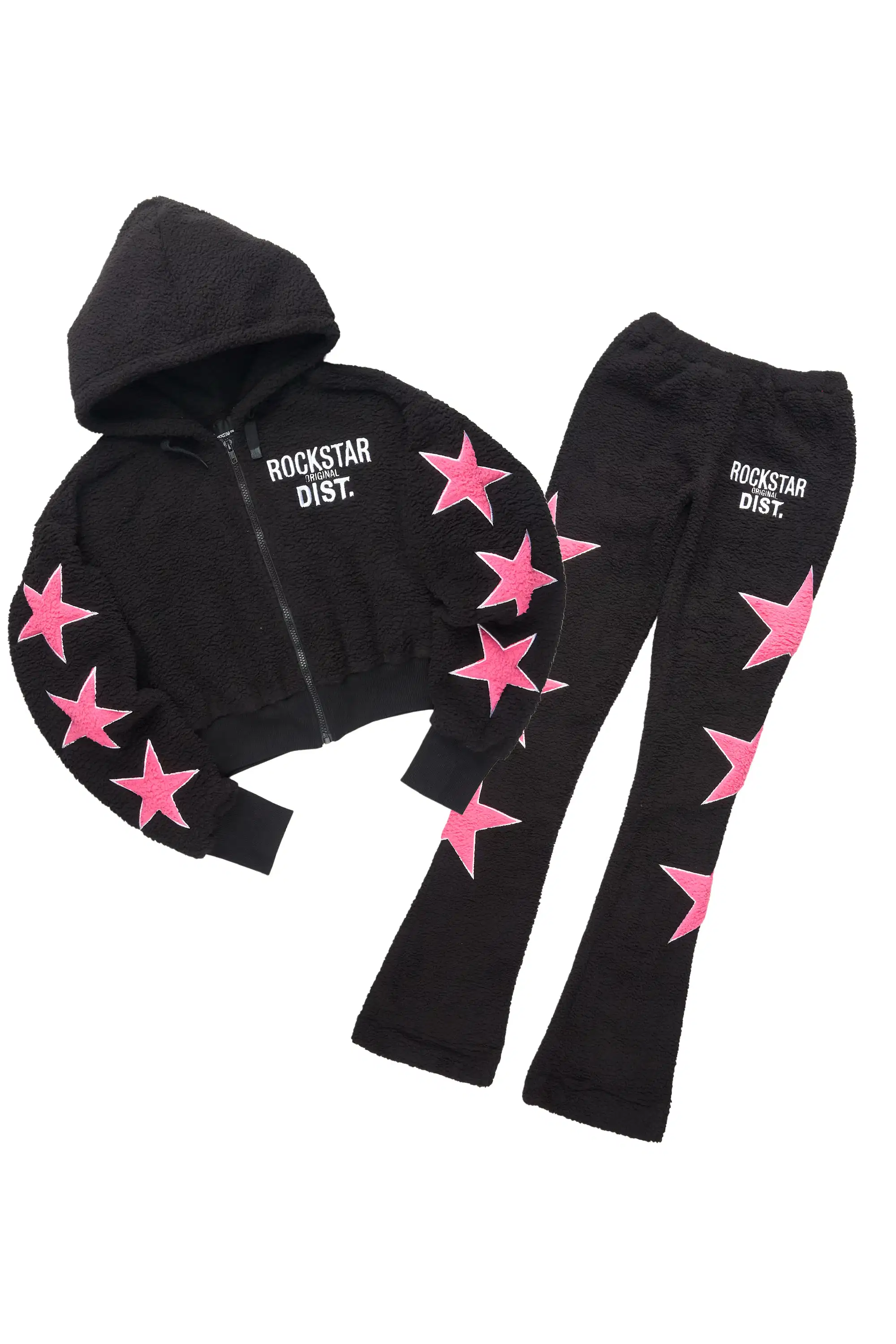 Dainisha Black Sherpa Zip Up Stacked Track Set - Image 3