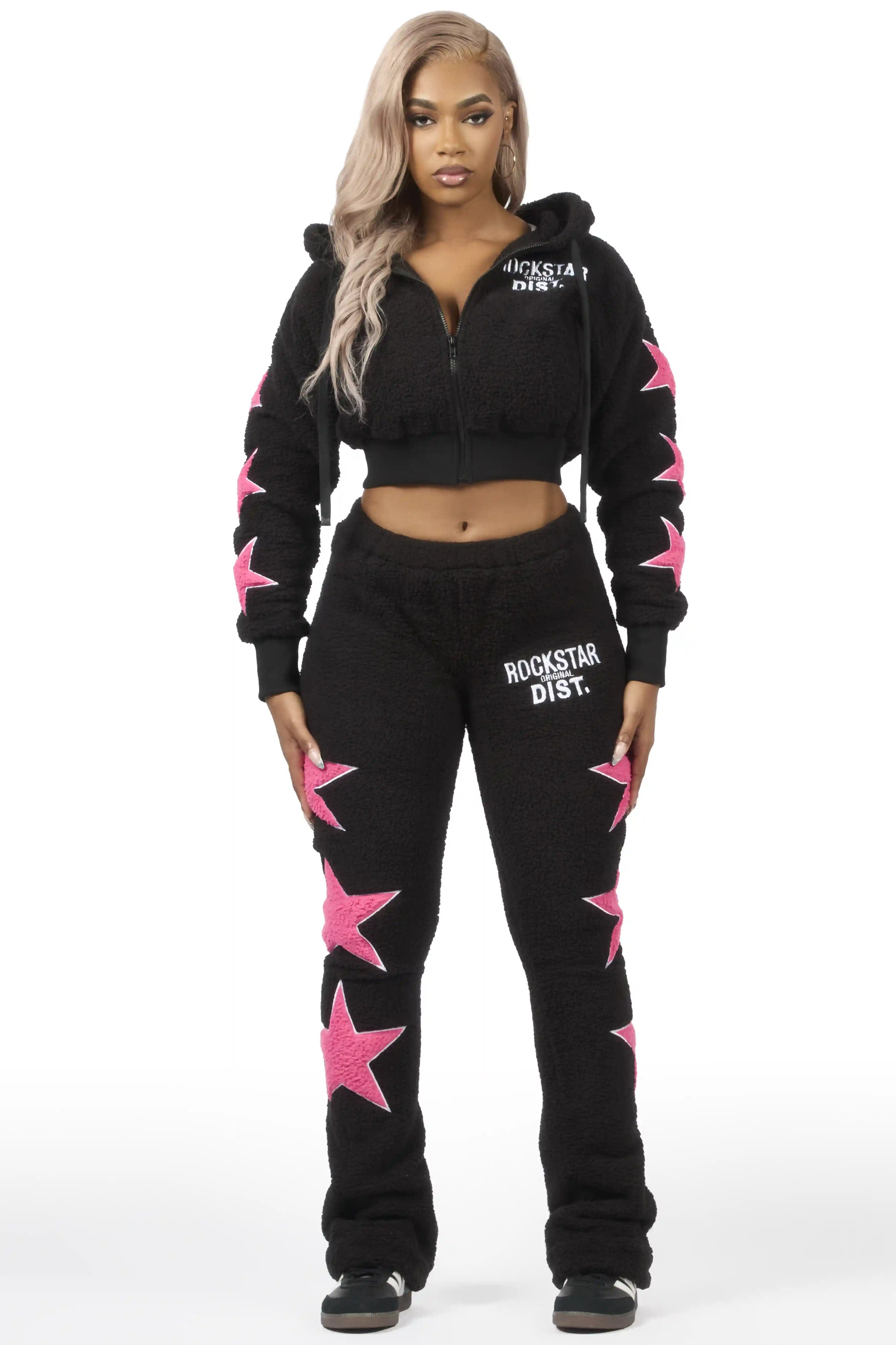 Dainisha Black Sherpa Zip Up Stacked Track Set - Image 5