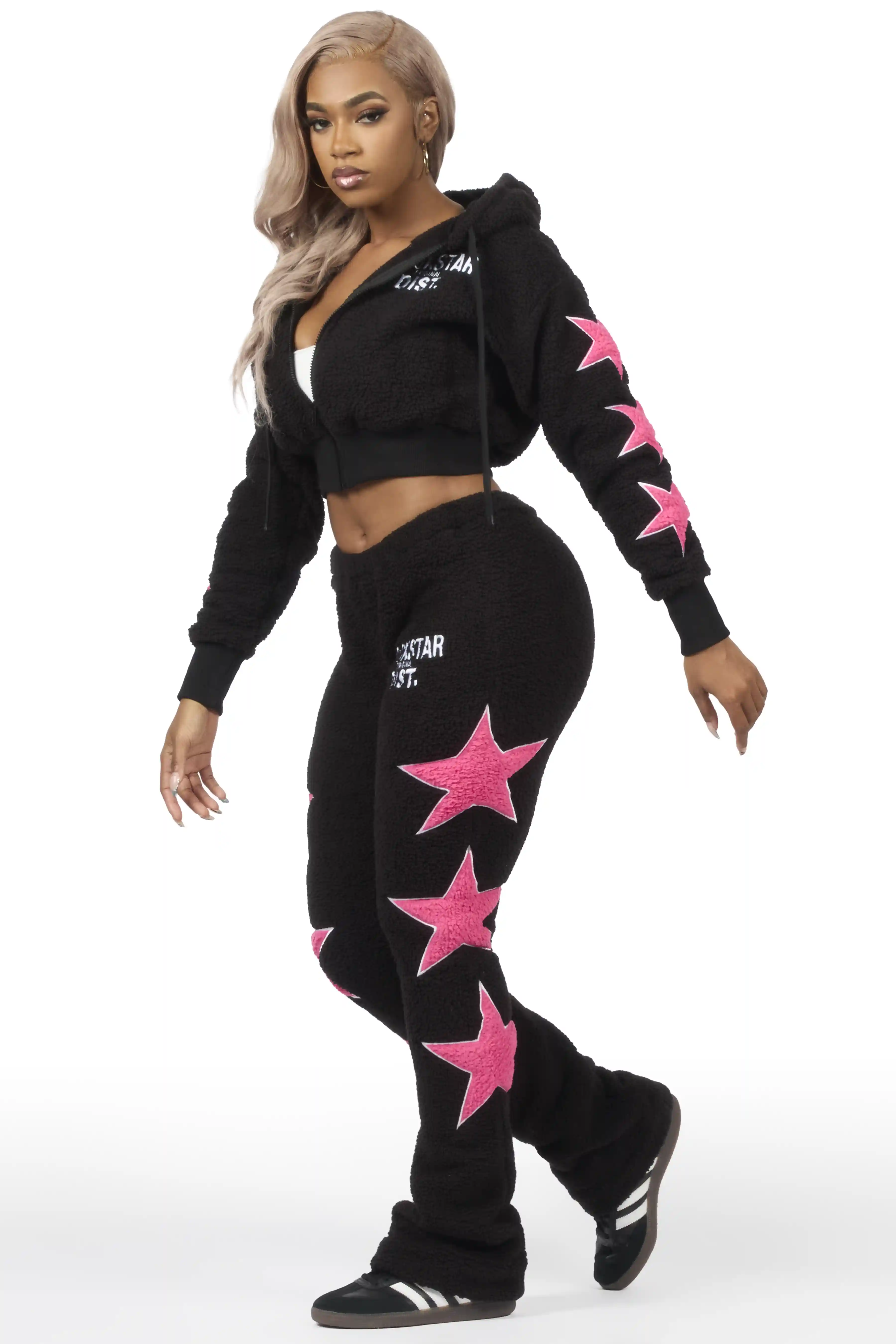 Dainisha Black Sherpa Zip Up Stacked Track Set - Image 7