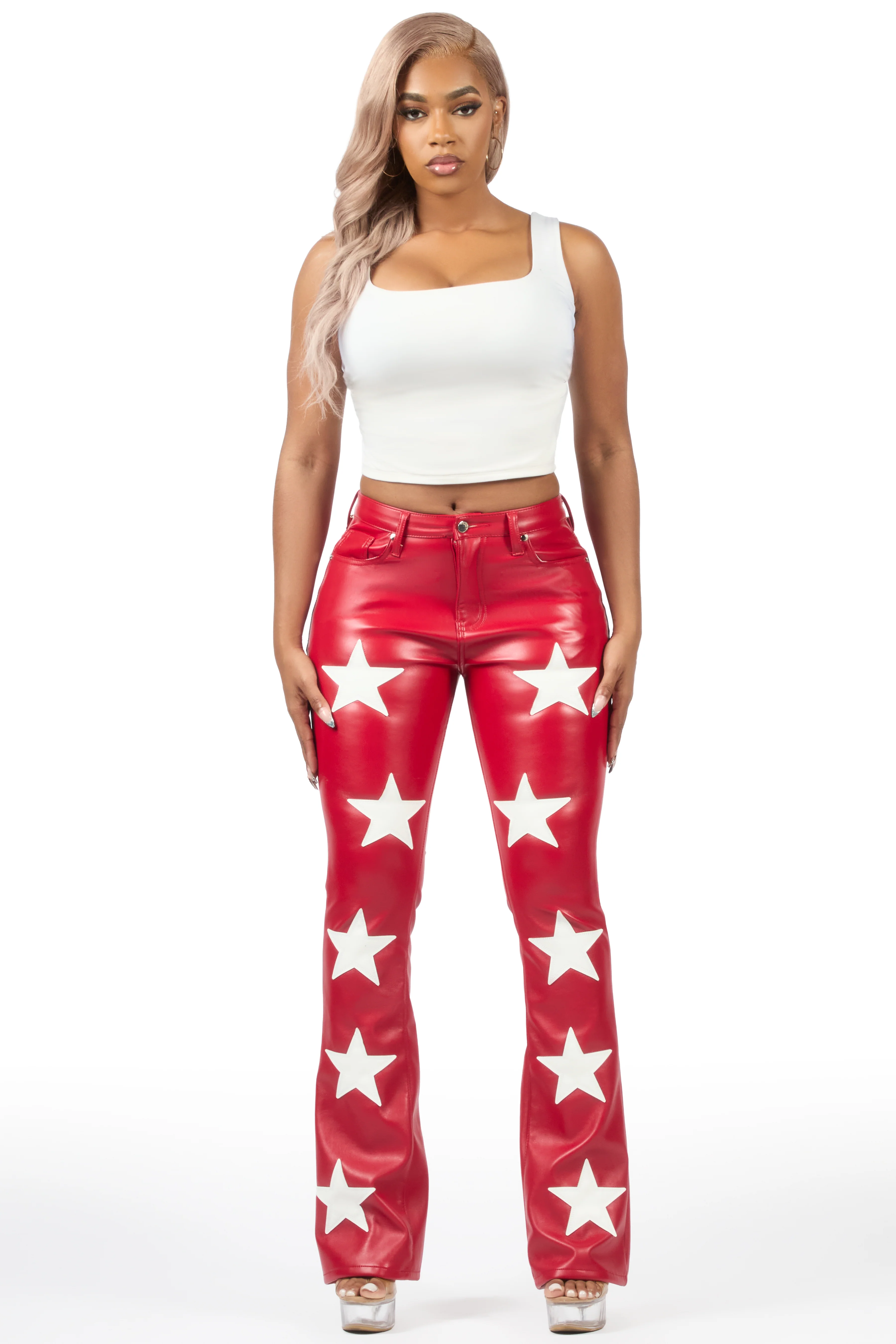 Takera Red PU Stacked Flare Pant - Image 8