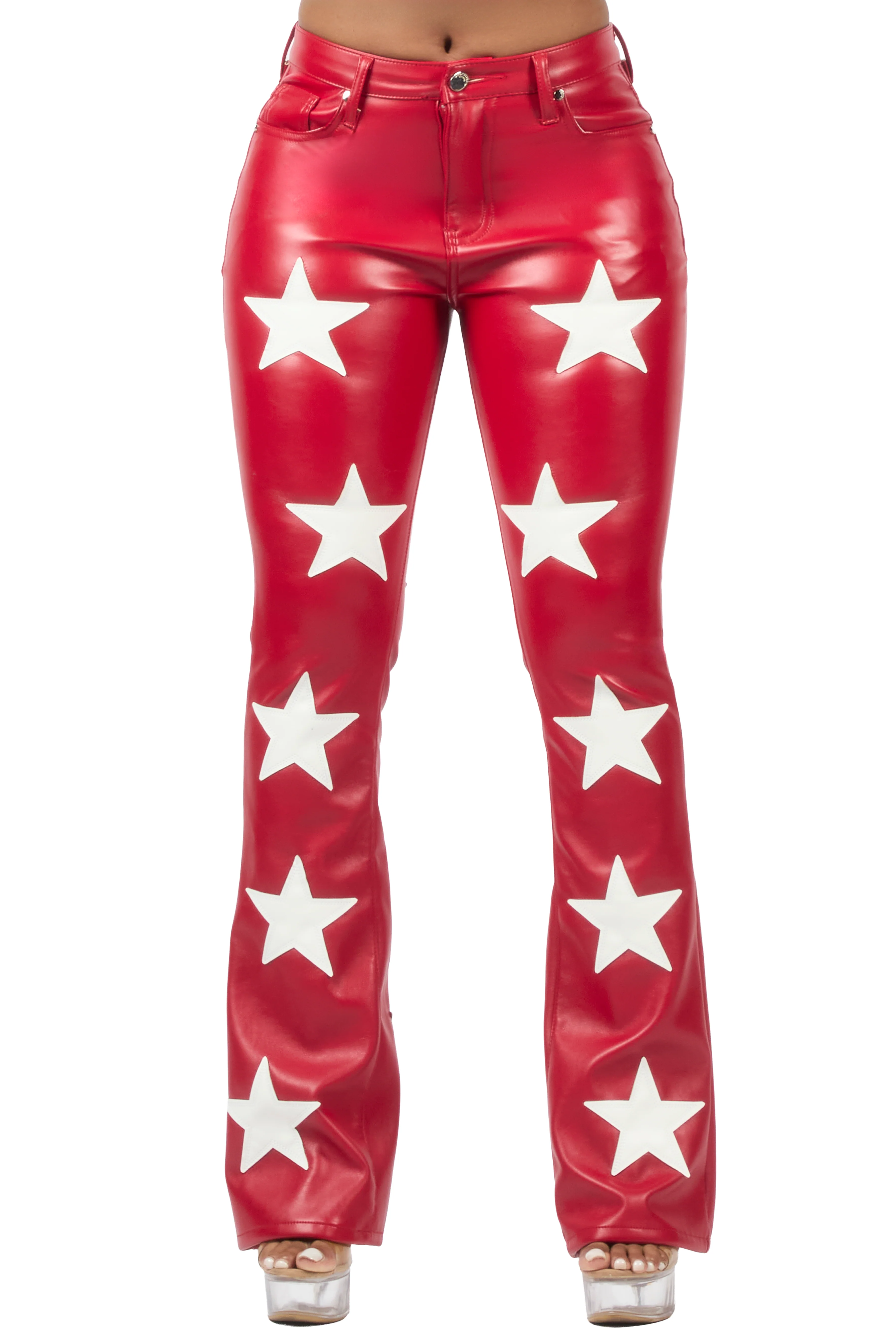 Takera Red PU Stacked Flare Pant - Image 9