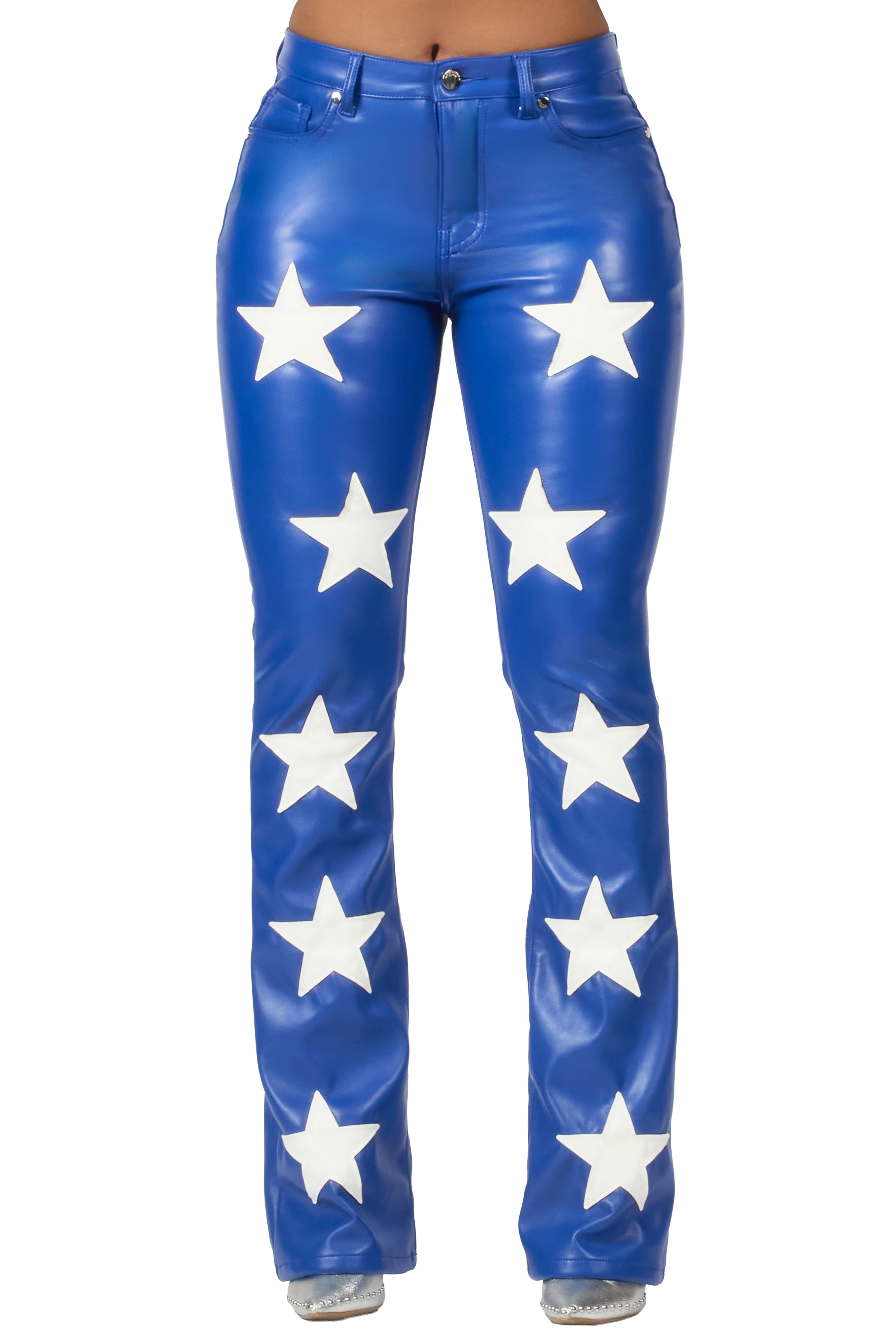 Takera Royal Blue PU Stacked Flare Pant - Image 10