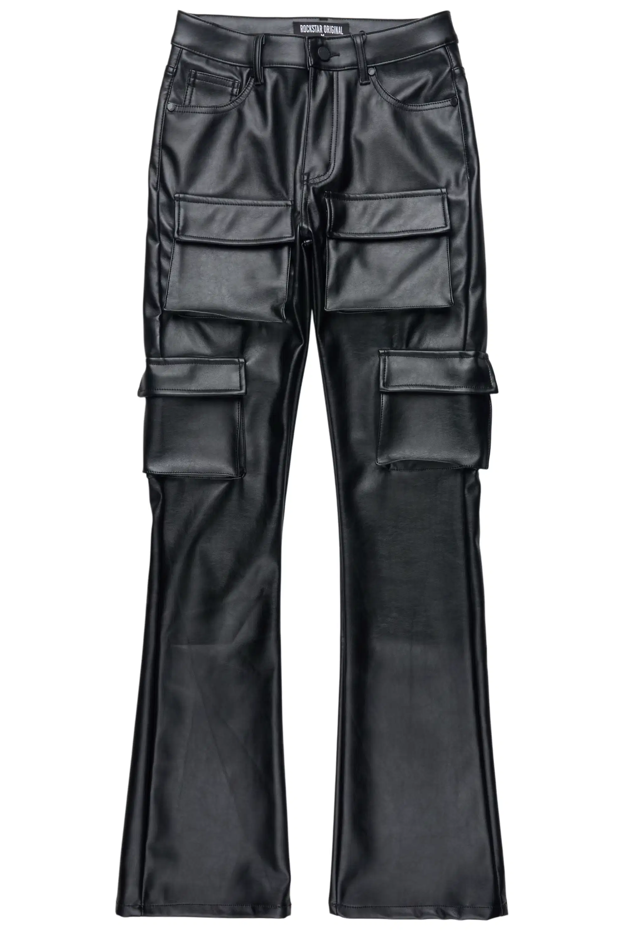 Caressia Black PU Cargo Stacked Flare Pant - Image 4