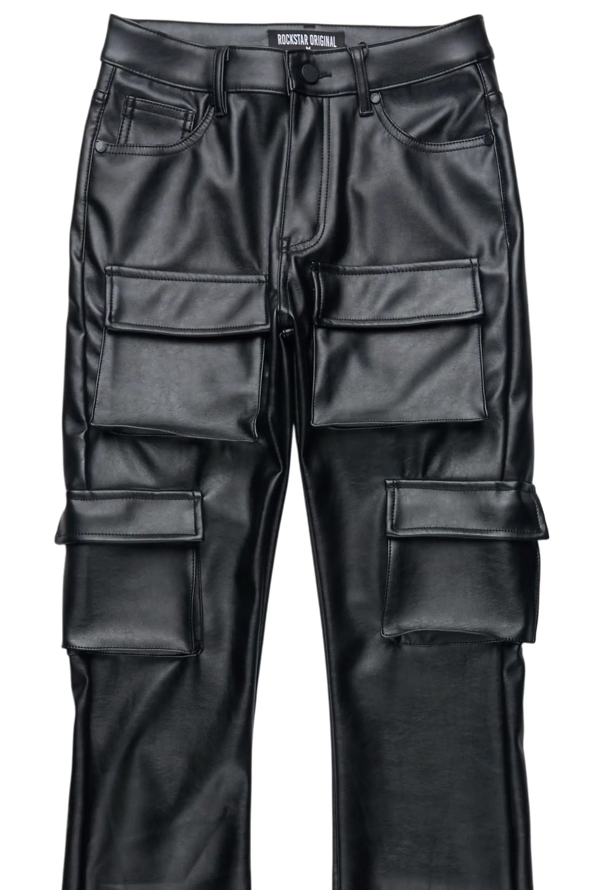 Caressia Black PU Cargo Stacked Flare Pant - Image 6