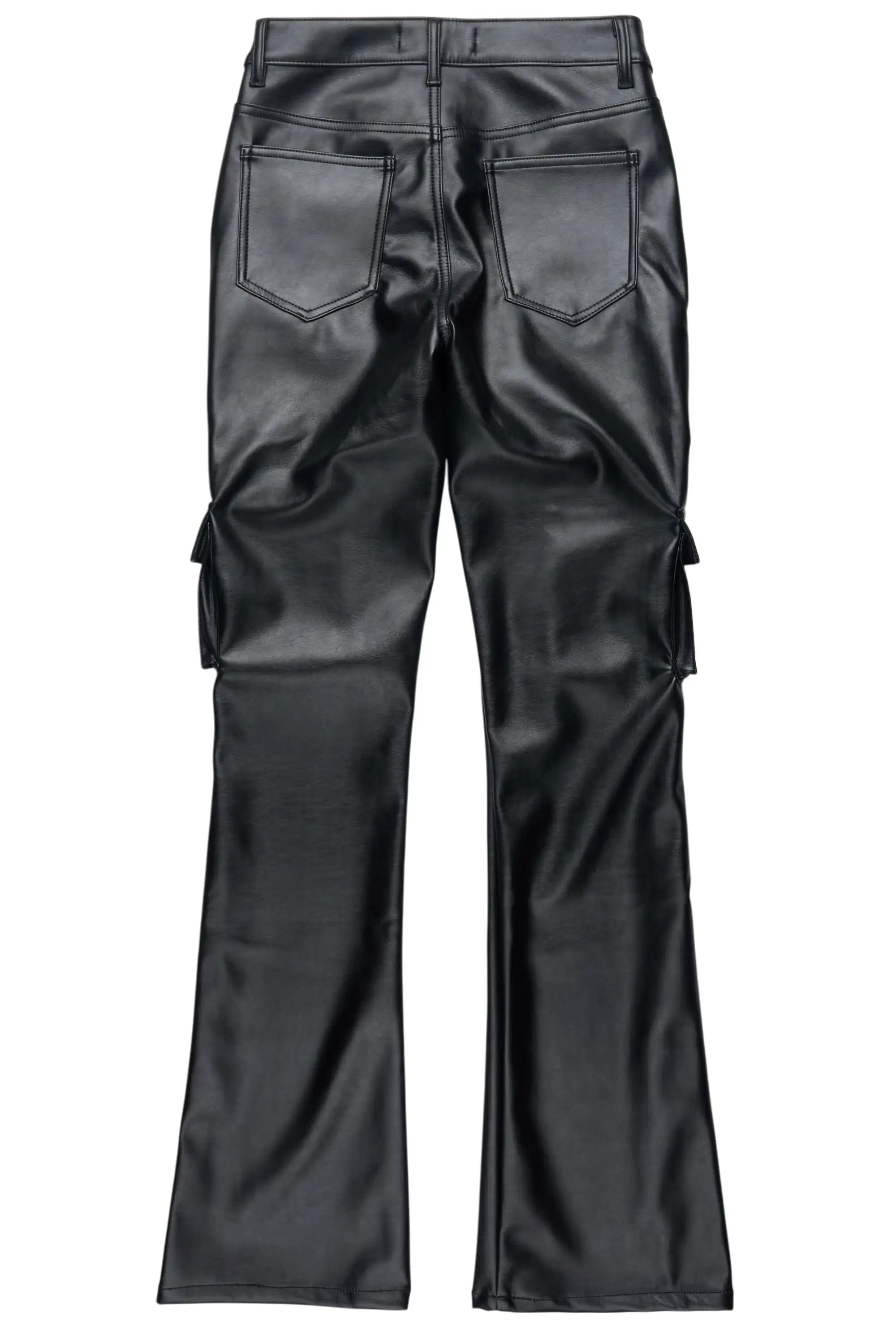 Caressia Black PU Cargo Stacked Flare Pant - Image 8