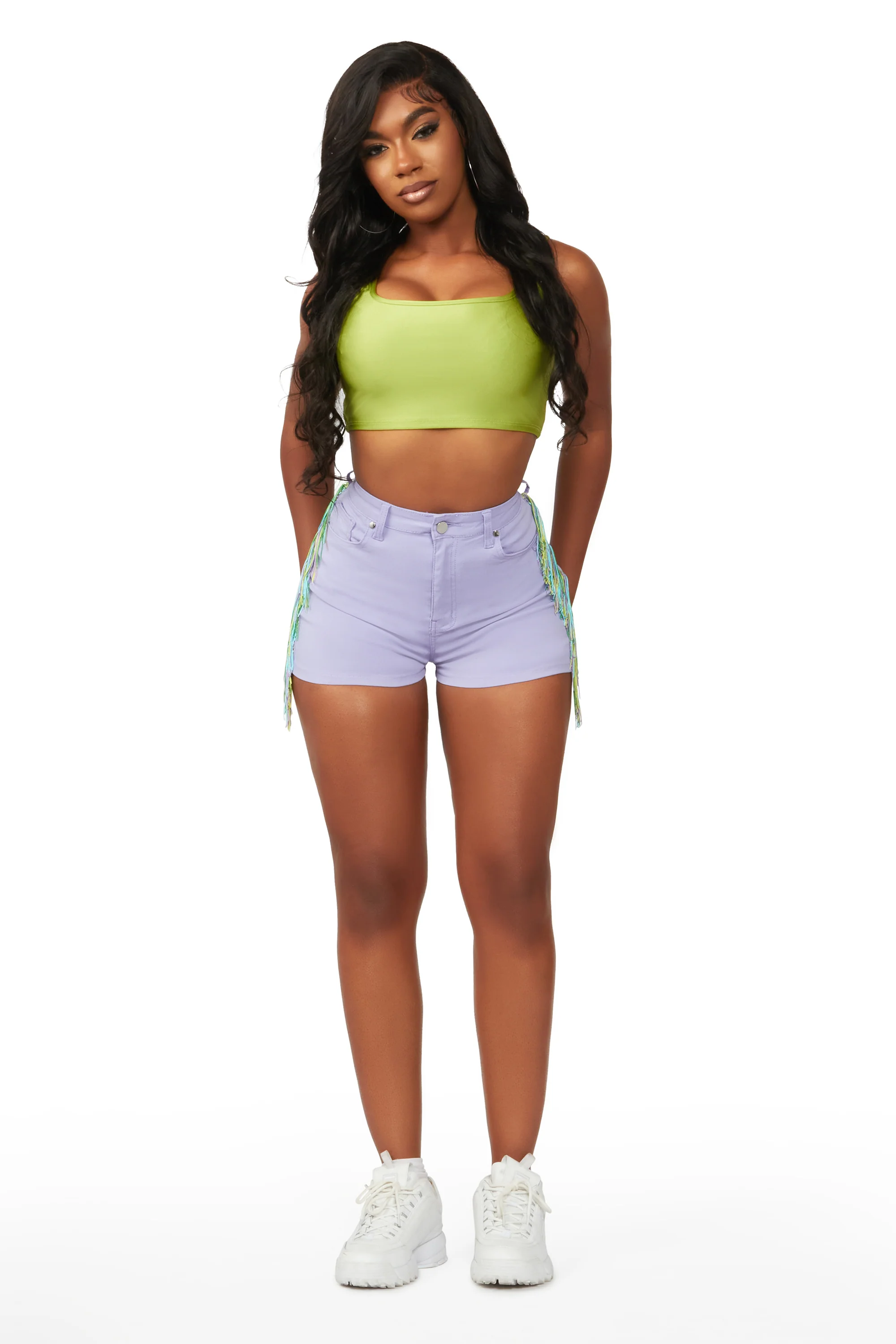 Good Times Roll Lavender Fringe Denim Short - Image 4
